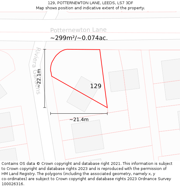 129, POTTERNEWTON LANE, LEEDS, LS7 3DF: Plot and title map