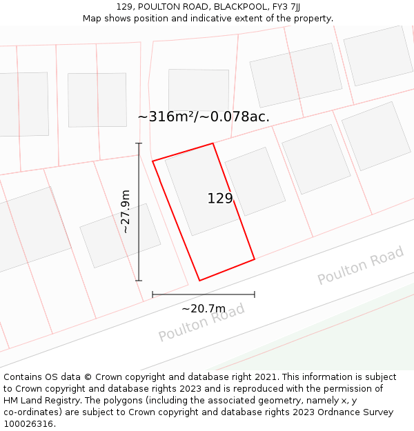 129, POULTON ROAD, BLACKPOOL, FY3 7JJ: Plot and title map