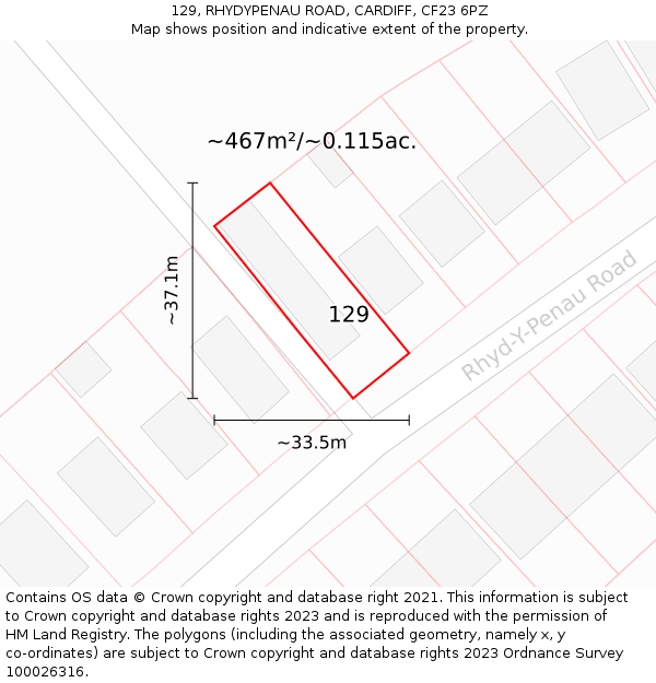 129, RHYDYPENAU ROAD, CARDIFF, CF23 6PZ: Plot and title map