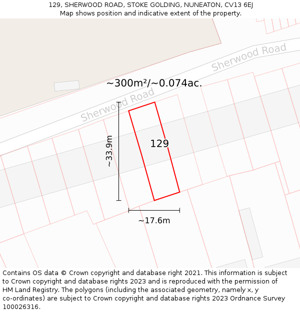 129, SHERWOOD ROAD, STOKE GOLDING, NUNEATON, CV13 6EJ: Plot and title map