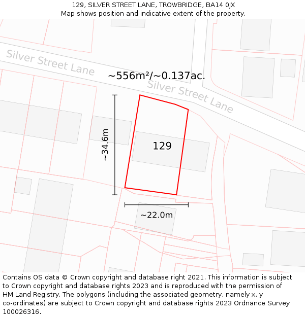 129, SILVER STREET LANE, TROWBRIDGE, BA14 0JX: Plot and title map