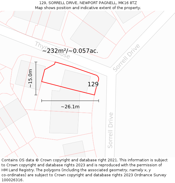 129, SORRELL DRIVE, NEWPORT PAGNELL, MK16 8TZ: Plot and title map