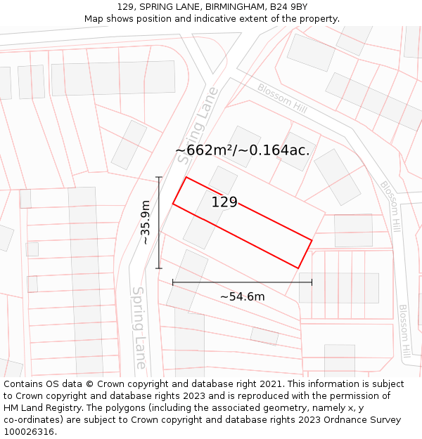 129, SPRING LANE, BIRMINGHAM, B24 9BY: Plot and title map