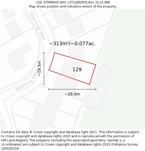 129, STARRING WAY, LITTLEBOROUGH, OL15 8RE: Plot and title map