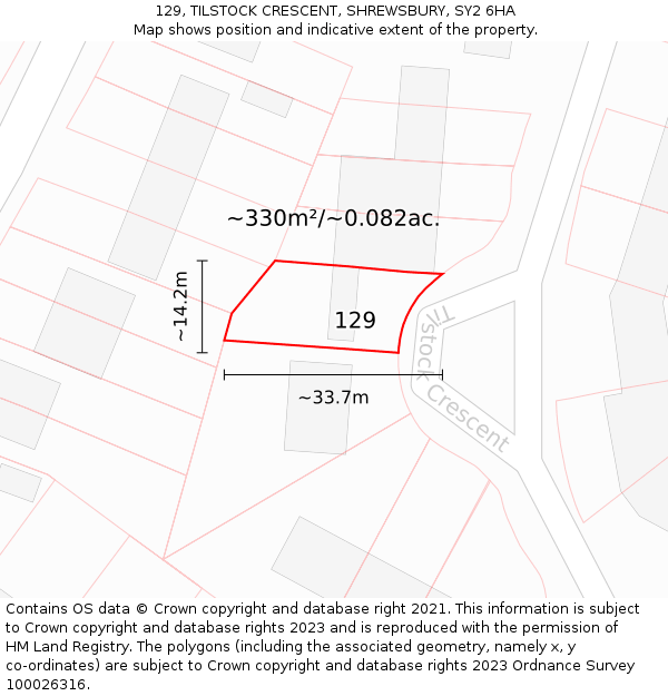 129, TILSTOCK CRESCENT, SHREWSBURY, SY2 6HA: Plot and title map