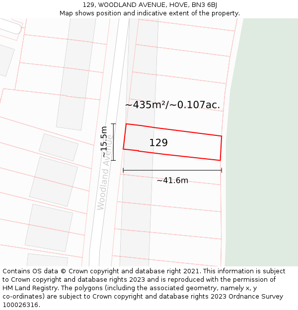 129, WOODLAND AVENUE, HOVE, BN3 6BJ: Plot and title map