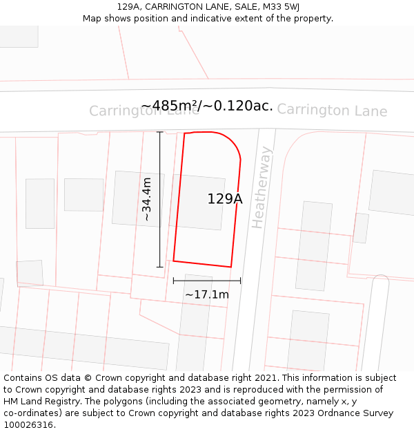 129A, CARRINGTON LANE, SALE, M33 5WJ: Plot and title map