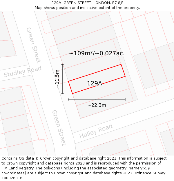 129A, GREEN STREET, LONDON, E7 8JF: Plot and title map