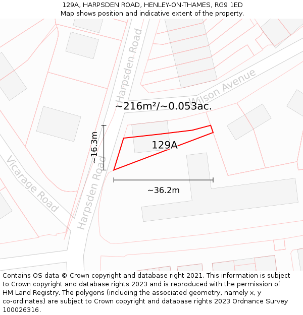 129A, HARPSDEN ROAD, HENLEY-ON-THAMES, RG9 1ED: Plot and title map