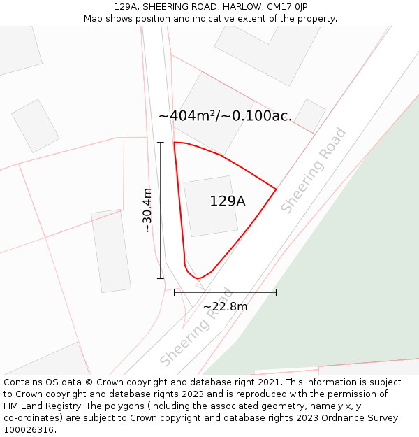 129A, SHEERING ROAD, HARLOW, CM17 0JP: Plot and title map