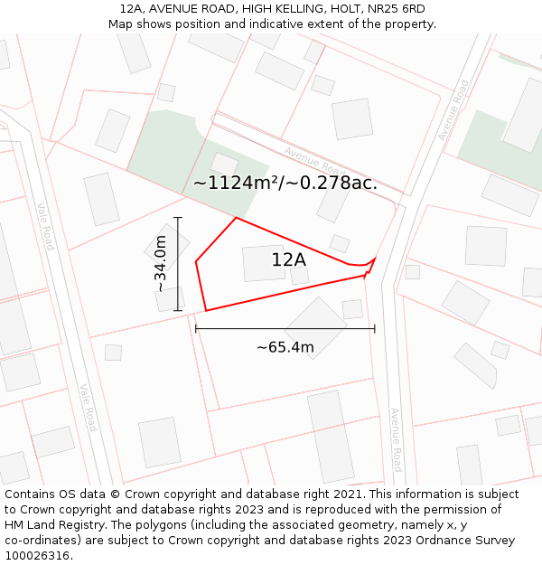 12A, AVENUE ROAD, HIGH KELLING, HOLT, NR25 6RD: Plot and title map