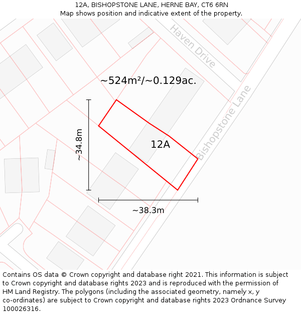 12A, BISHOPSTONE LANE, HERNE BAY, CT6 6RN: Plot and title map