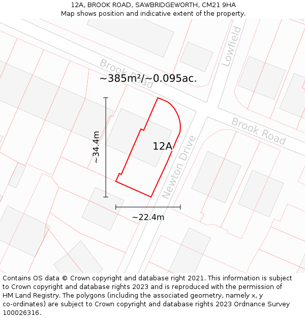 12A, BROOK ROAD, SAWBRIDGEWORTH, CM21 9HA: Plot and title map