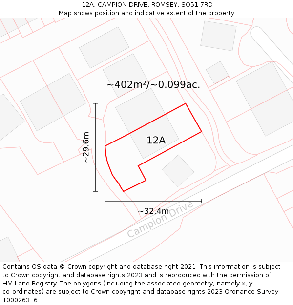 12A, CAMPION DRIVE, ROMSEY, SO51 7RD: Plot and title map