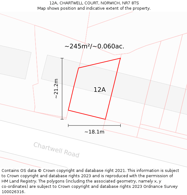 12A, CHARTWELL COURT, NORWICH, NR7 8TS: Plot and title map