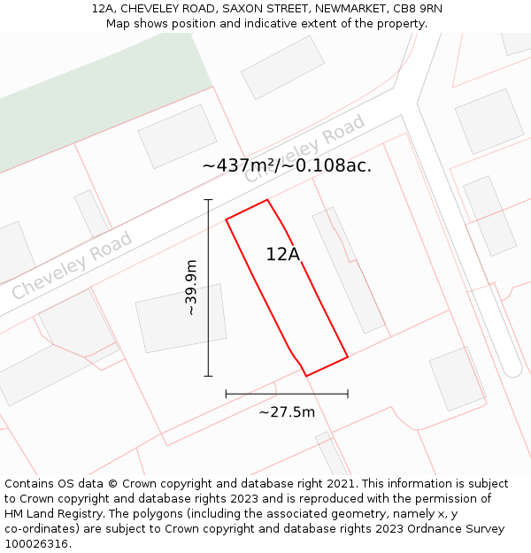 12A, CHEVELEY ROAD, SAXON STREET, NEWMARKET, CB8 9RN: Plot and title map