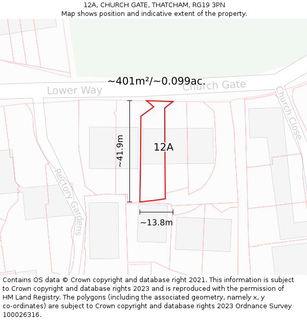 12A, CHURCH GATE, THATCHAM, RG19 3PN: Plot and title map