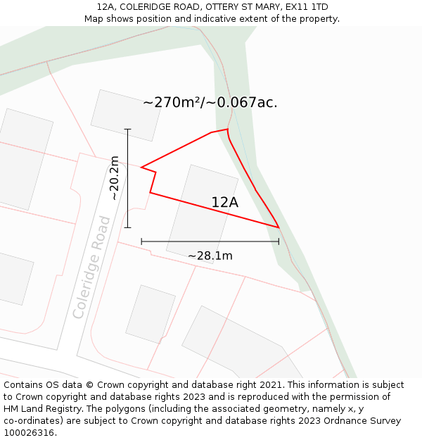 12A, COLERIDGE ROAD, OTTERY ST MARY, EX11 1TD: Plot and title map