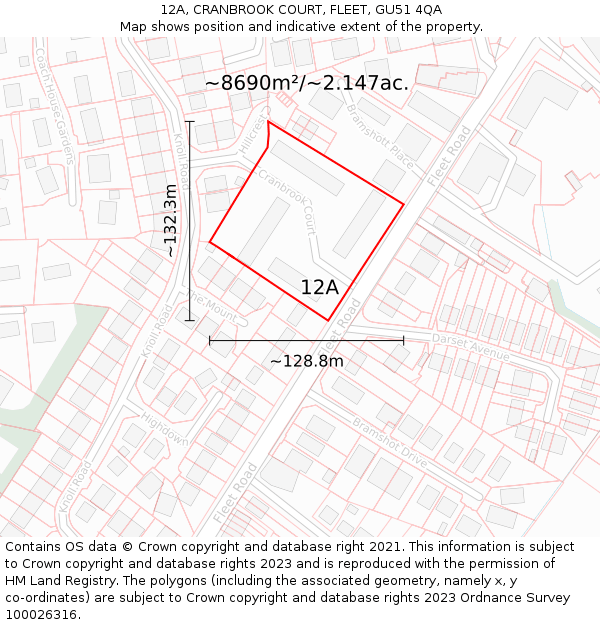 12A, CRANBROOK COURT, FLEET, GU51 4QA: Plot and title map