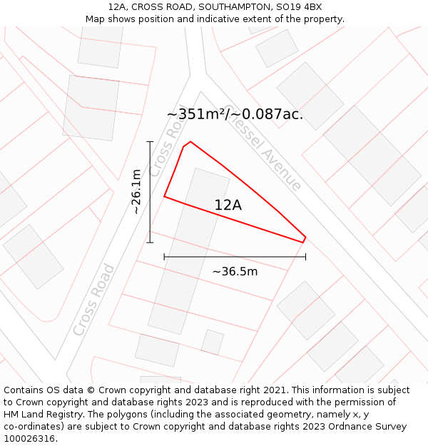 12A, CROSS ROAD, SOUTHAMPTON, SO19 4BX: Plot and title map