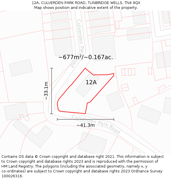 12A, CULVERDEN PARK ROAD, TUNBRIDGE WELLS, TN4 9QX: Plot and title map