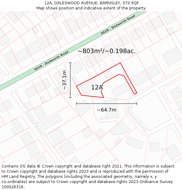 12A, DALESWOOD AVENUE, BARNSLEY, S70 6QF: Plot and title map