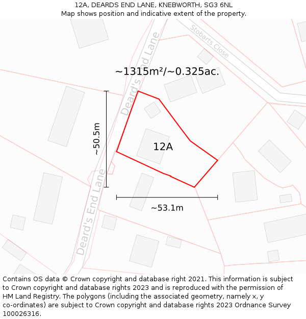 12A, DEARDS END LANE, KNEBWORTH, SG3 6NL: Plot and title map