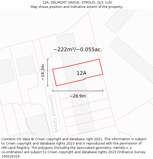 12A, DELMONT GROVE, STROUD, GL5 1UN: Plot and title map