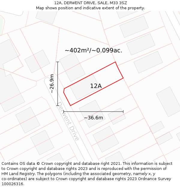 12A, DERWENT DRIVE, SALE, M33 3SZ: Plot and title map