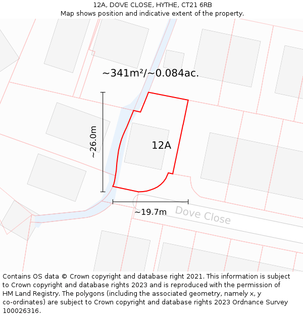 12A, DOVE CLOSE, HYTHE, CT21 6RB: Plot and title map