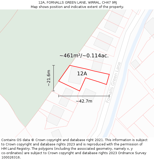 12A, FORNALLS GREEN LANE, WIRRAL, CH47 9RJ: Plot and title map