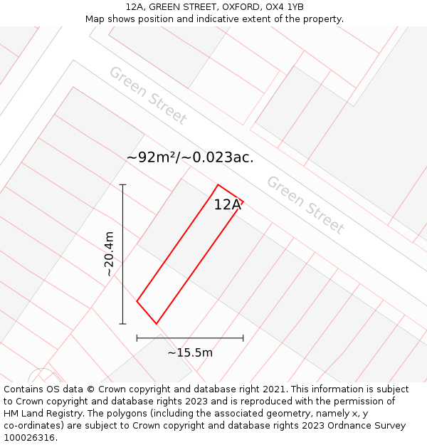 12A, GREEN STREET, OXFORD, OX4 1YB: Plot and title map