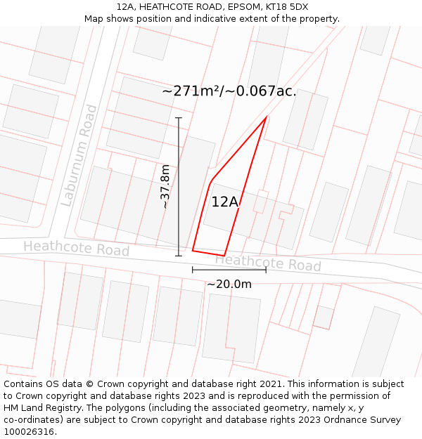 12A, HEATHCOTE ROAD, EPSOM, KT18 5DX: Plot and title map