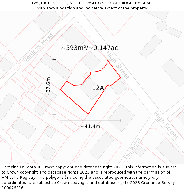 12A, HIGH STREET, STEEPLE ASHTON, TROWBRIDGE, BA14 6EL: Plot and title map