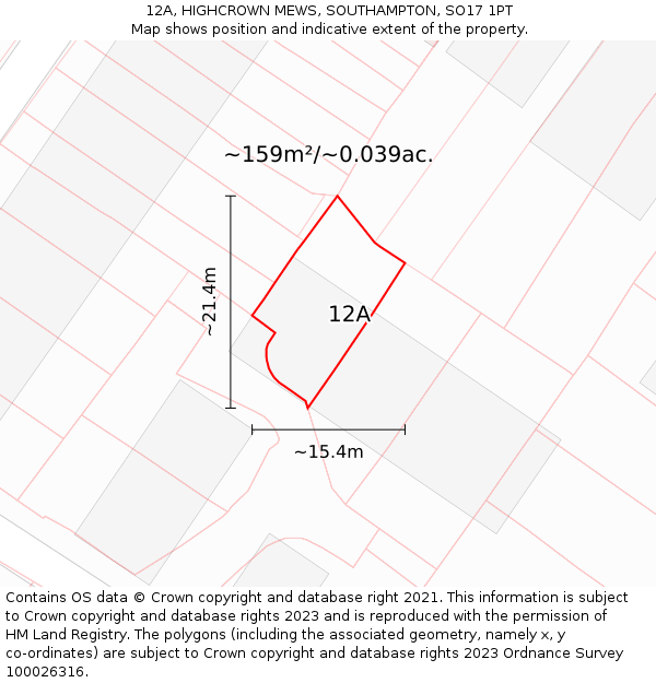 12A, HIGHCROWN MEWS, SOUTHAMPTON, SO17 1PT: Plot and title map