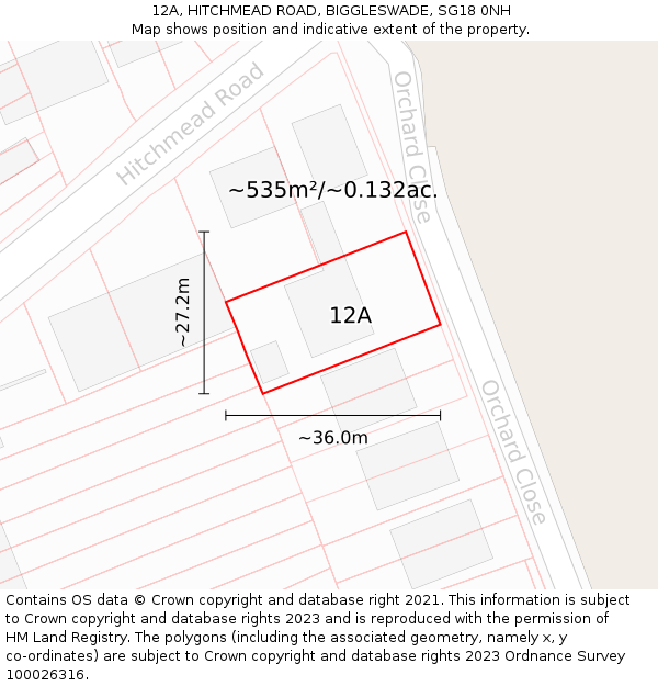 12A, HITCHMEAD ROAD, BIGGLESWADE, SG18 0NH: Plot and title map