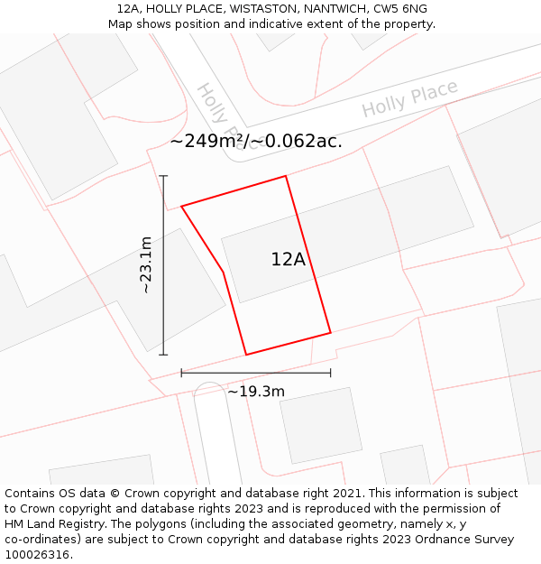 12A, HOLLY PLACE, WISTASTON, NANTWICH, CW5 6NG: Plot and title map