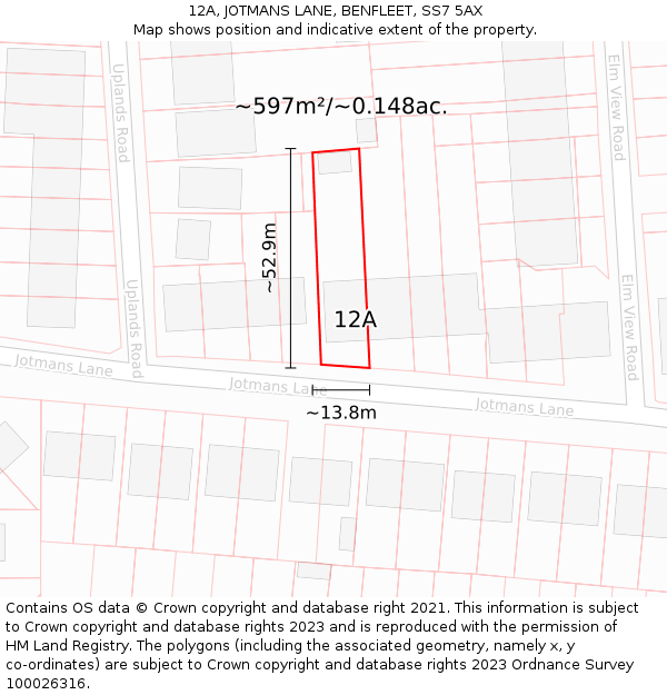 12A, JOTMANS LANE, BENFLEET, SS7 5AX: Plot and title map