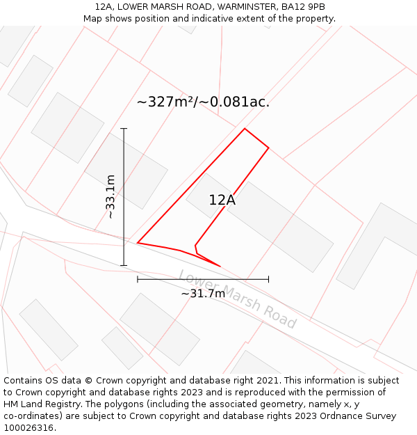 12A, LOWER MARSH ROAD, WARMINSTER, BA12 9PB: Plot and title map