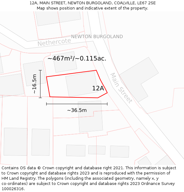 12A, MAIN STREET, NEWTON BURGOLAND, COALVILLE, LE67 2SE: Plot and title map