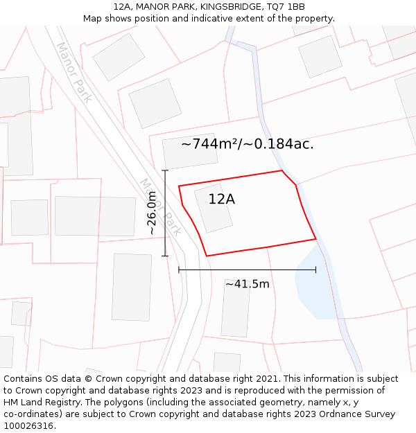 12A, MANOR PARK, KINGSBRIDGE, TQ7 1BB: Plot and title map