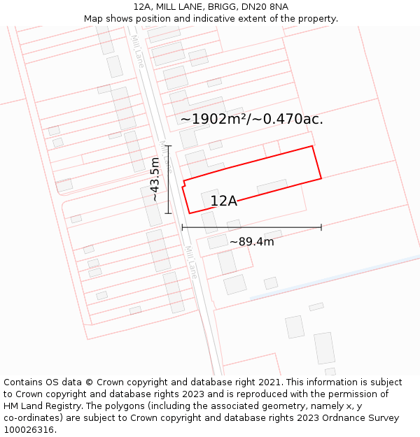 12A, MILL LANE, BRIGG, DN20 8NA: Plot and title map