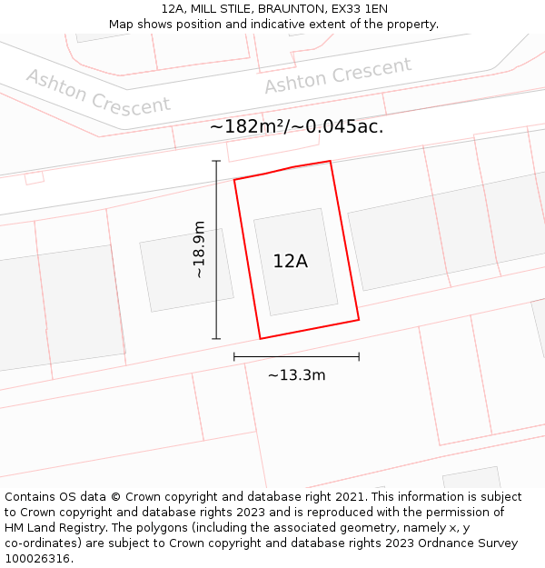 12A, MILL STILE, BRAUNTON, EX33 1EN: Plot and title map