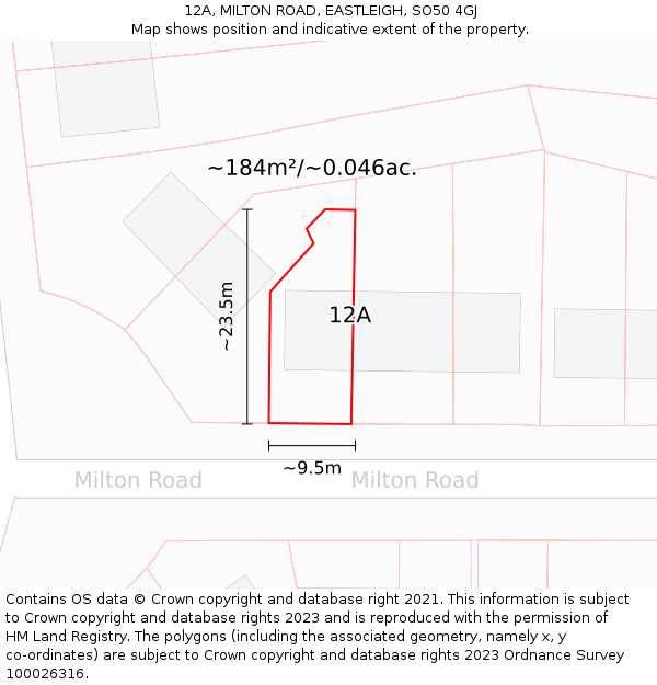 12A, MILTON ROAD, EASTLEIGH, SO50 4GJ: Plot and title map