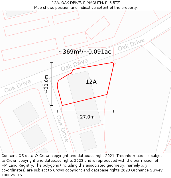 12A, OAK DRIVE, PLYMOUTH, PL6 5TZ: Plot and title map