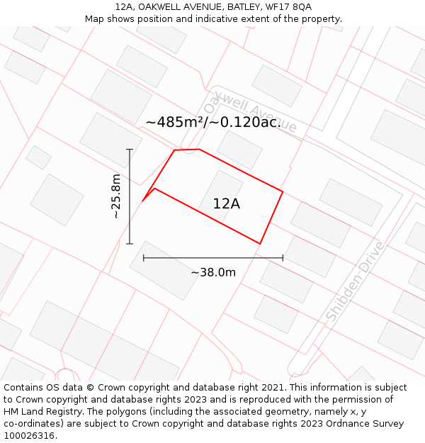 12A, OAKWELL AVENUE, BATLEY, WF17 8QA: Plot and title map