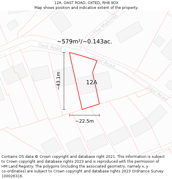 12A, OAST ROAD, OXTED, RH8 9DX: Plot and title map