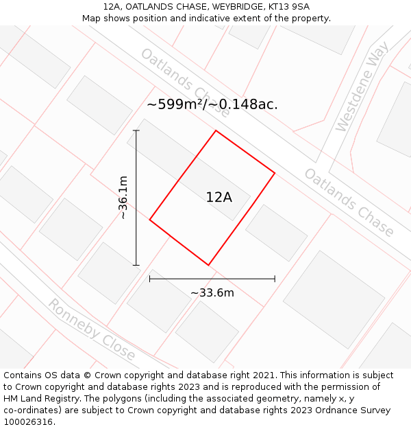 12A, OATLANDS CHASE, WEYBRIDGE, KT13 9SA: Plot and title map