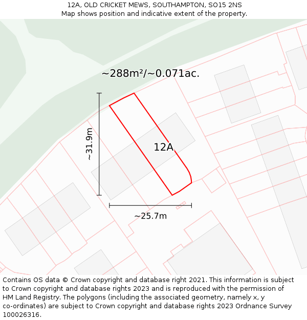 12A, OLD CRICKET MEWS, SOUTHAMPTON, SO15 2NS: Plot and title map