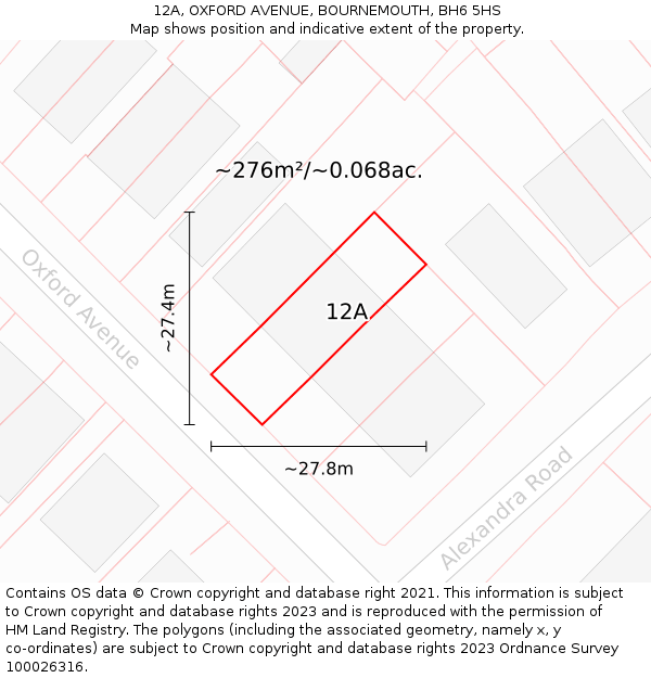 12A, OXFORD AVENUE, BOURNEMOUTH, BH6 5HS: Plot and title map